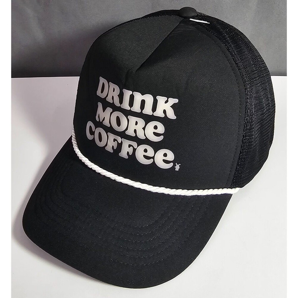 Dutch Bros. Drink More Coffee Hat Cap Snapback Mesh Foam Rope Trucker Black